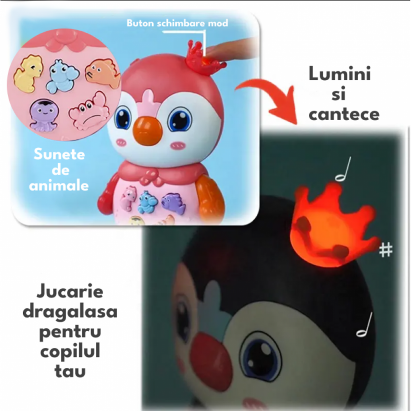 Jucarie interactiva bebe Pinguinul muzical si cu lumini