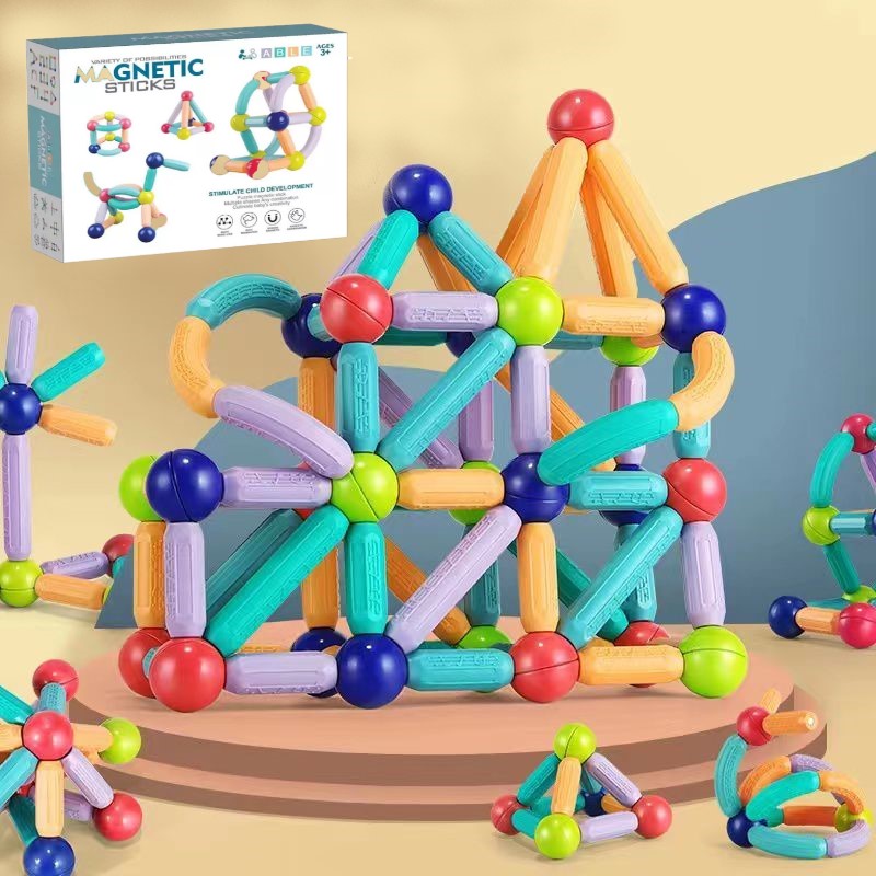 Piese magnetice Stem Cuburi constructie Sticks Combina culorile