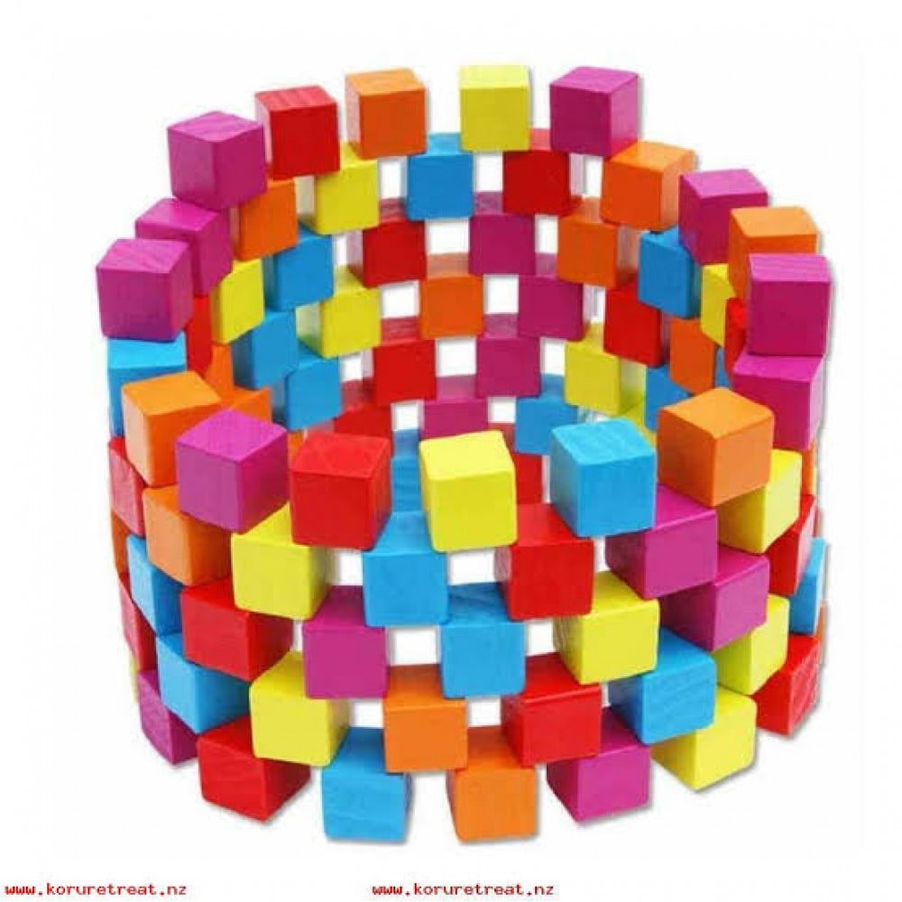 Set 100 cuburi constructie din lemn in culori curcubeu
