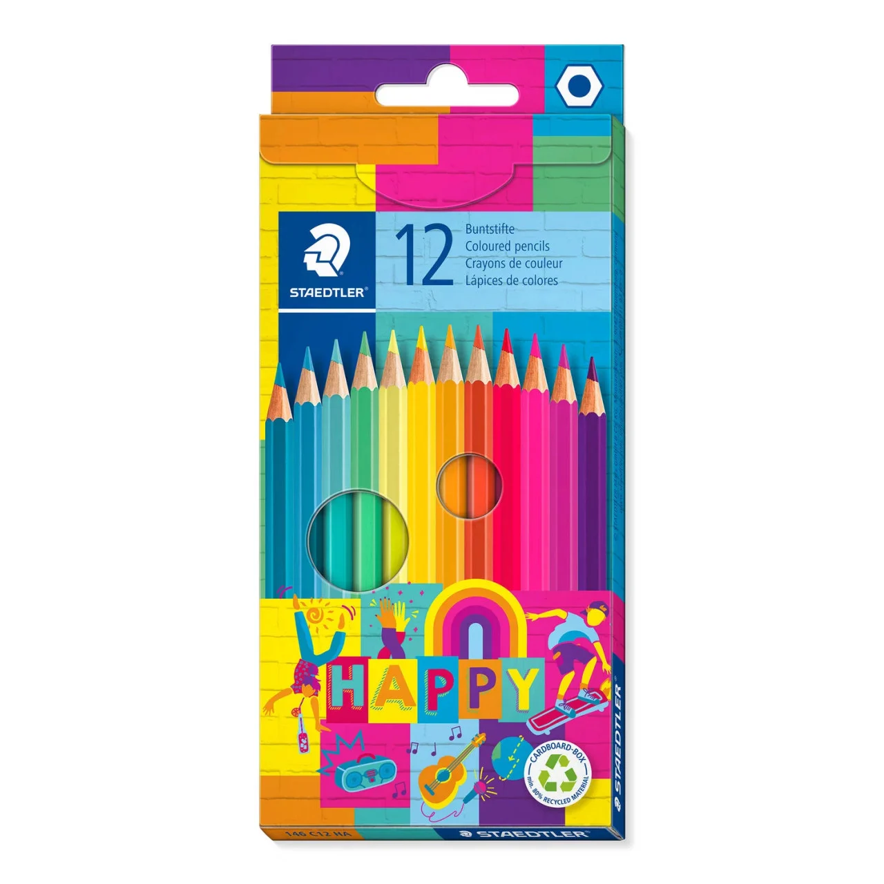 Set 12 Creioane colorate desen Happy Staedtler