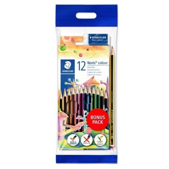 Set 12 creioane colorate cu radiera si creion HB Staedtler