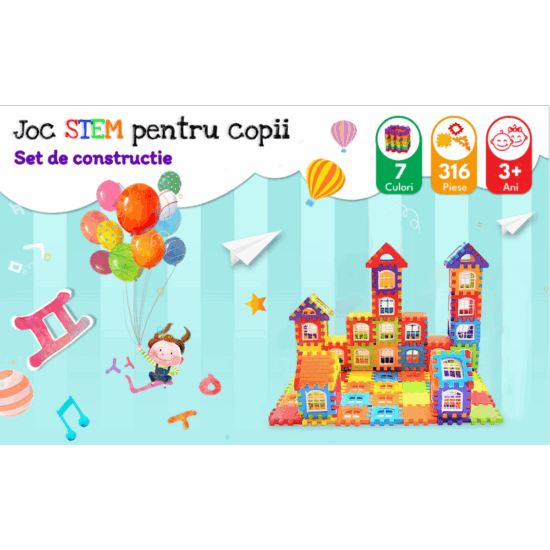 Set 132 piese constructie Stem Set creativ cu diferite forme