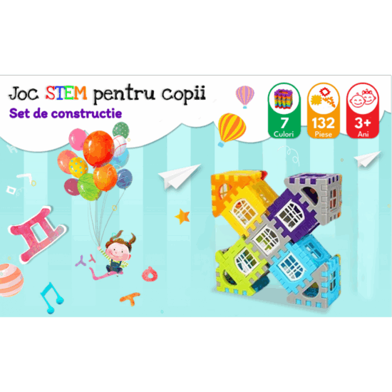 Set 132 piese constructie Stem Set creativ cu diferite forme