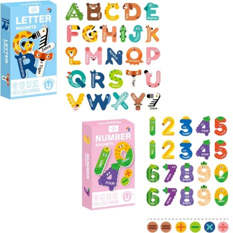 Set 26 Litere magnetice animale-Set 20 cifre magnetice fructe