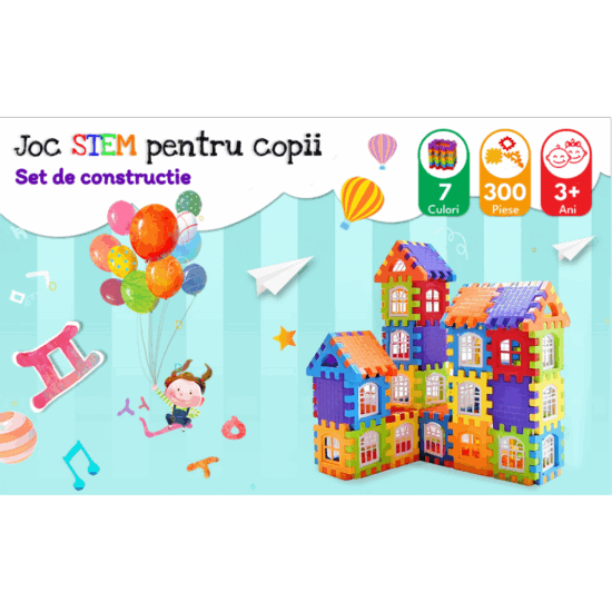 Set 300 piese constructie Stem Set creativ cu diferite forme