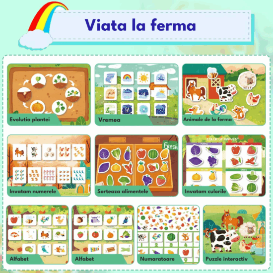Carte activitati educative Animale Stickere reutilizabile in engleza