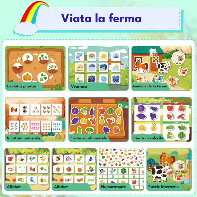 Carte activitati educative Animale Stickere reutilizabile in engleza