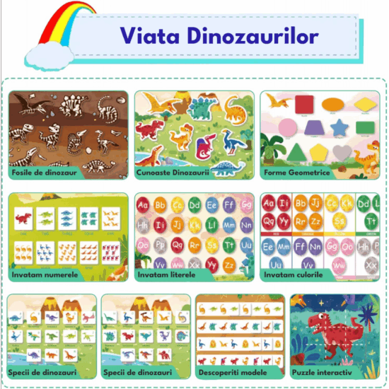 Carte activitati educative Dinozauri Stickere reutilizabile in engleza
