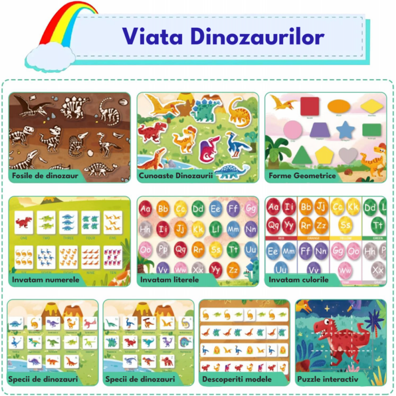 Carte activitati educative Dinozauri Stickere reutilizabile in engleza
