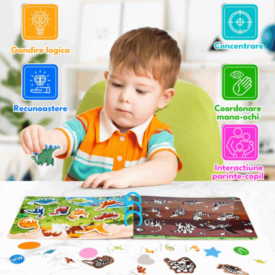 Carte activitati educative Dinozauri Stickere reutilizabile in engleza