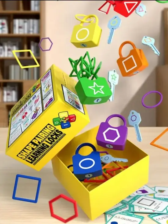 Joc Montessori Asociere Lacate cu chei si Forme geometrice culori