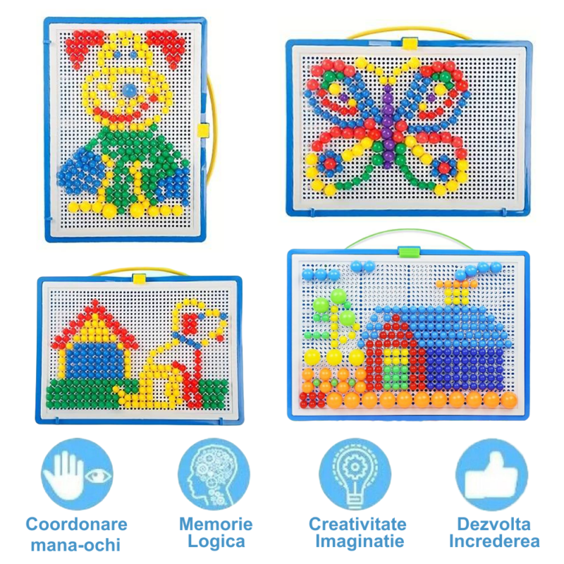 Joc creativ Mozaic copii cu butoni colorati din plastic