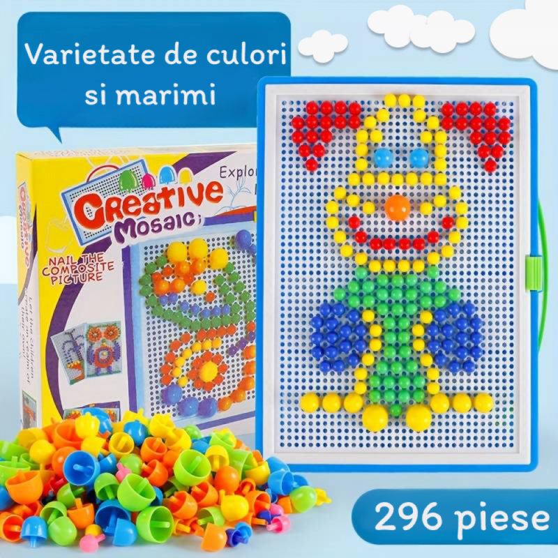 Joc creativ Mozaic copii cu butoni colorati din plastic
