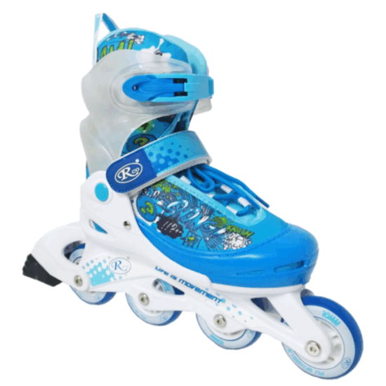 Role reglabile Alb-Bleu din aluminiu cu Roti din silicon si frana