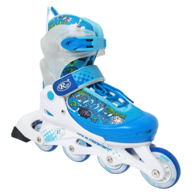 Role reglabile Alb-Bleu din aluminiu cu Roti din silicon si frana