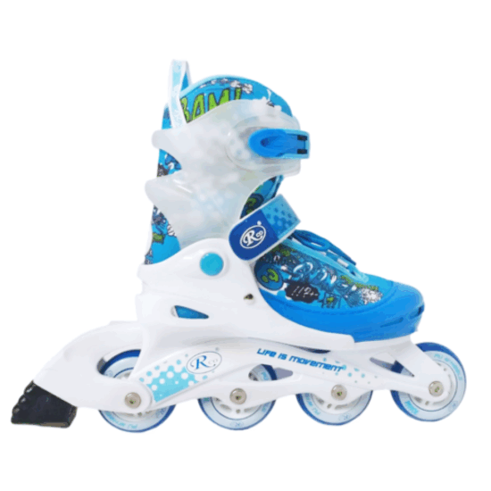 Role reglabile Alb-Bleu din aluminiu cu Roti din silicon si frana