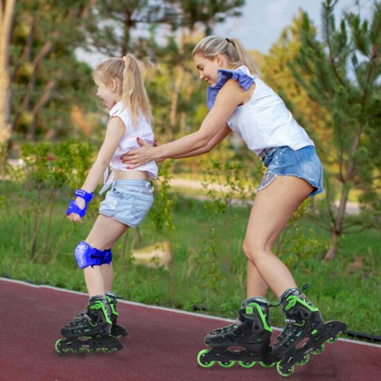 Role reglabile Verde-Negru din aluminiu cu Roti din silicon si frana