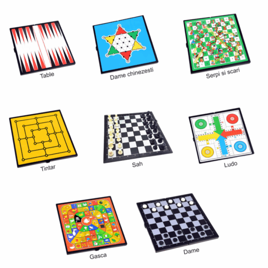 Set 8 Jocuri de societate Sah Dame chinezesti Table Tintar