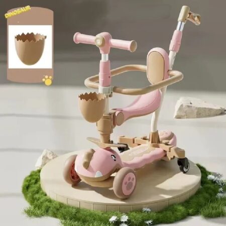 Trotineta Dinozaur Roz 6in1 Tricicleta copii cu maner parental