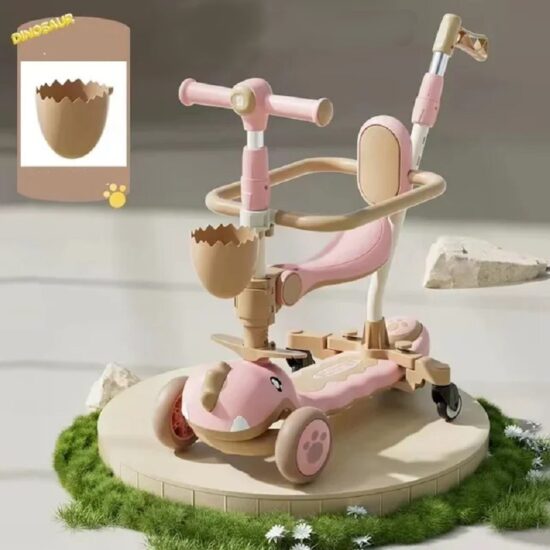 Trotineta Dinozaur Roz 6in1 Tricicleta copii cu maner parental