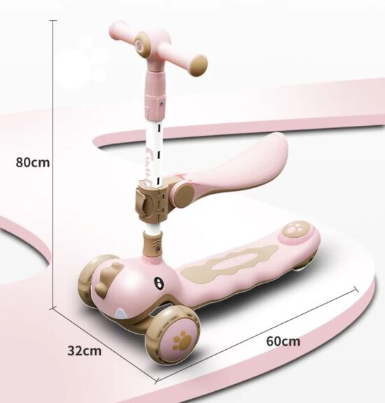 Trotineta Dinozaur Roz 6in1 Tricicleta copii cu maner parental