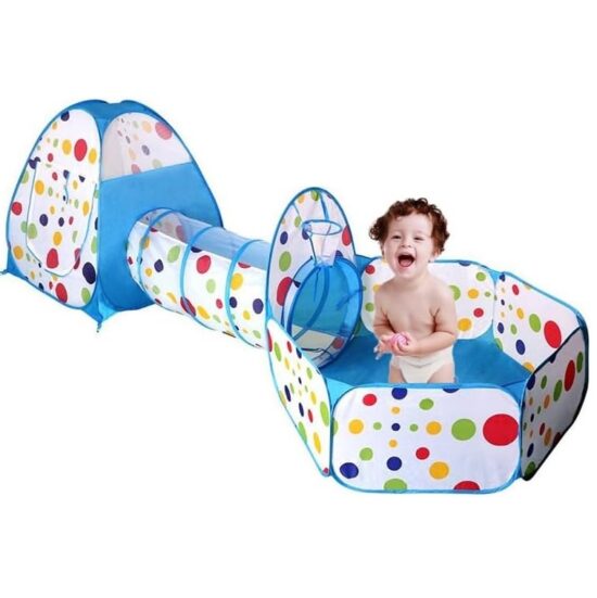 Cort de joaca copii Bleu Tunel Piscina Casuta Cos baschet 3 in 1