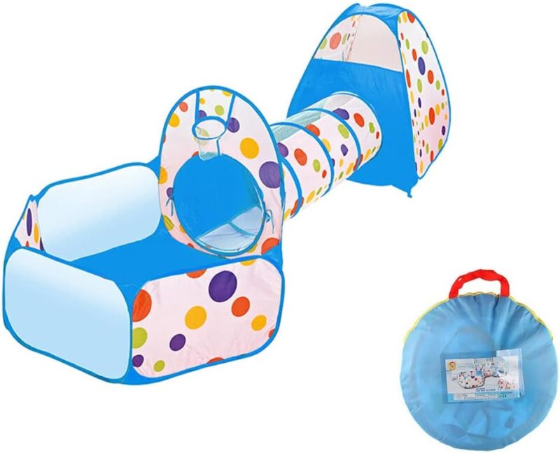Cort de joaca copii Bleu Tunel Piscina Casuta Cos baschet 3 in 1