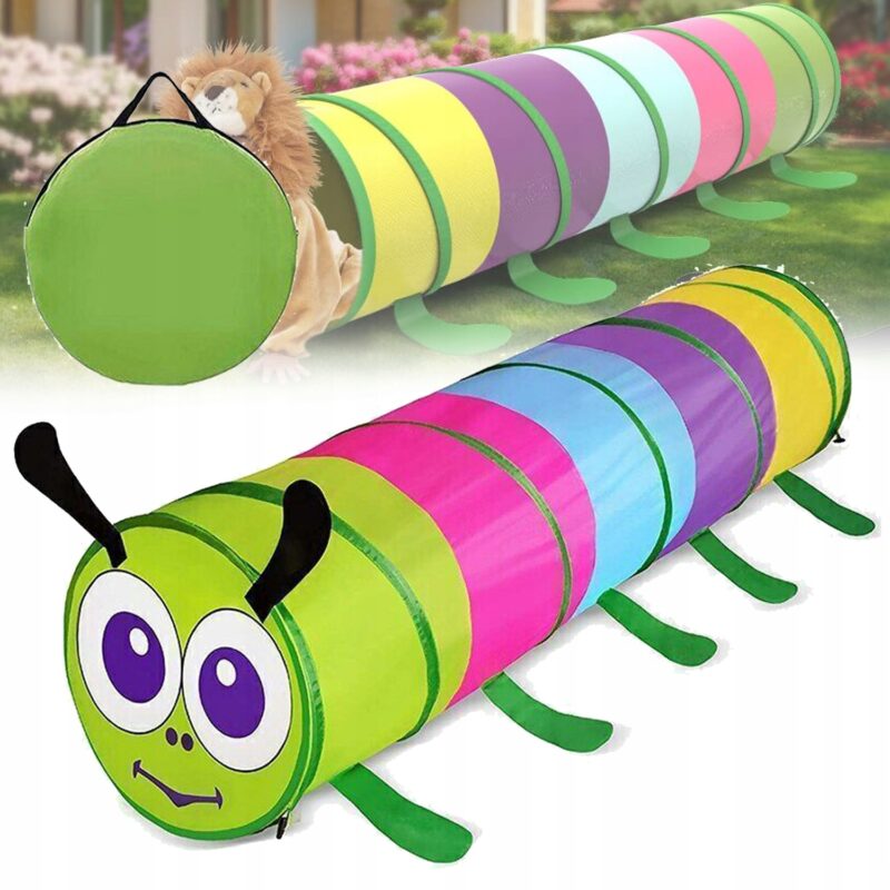 Cort tunel copii Omida cu inele colorate Curcubeu cu inchidere Cort tunel copii Omida cu inele colorate Curcubeu cu inchidere