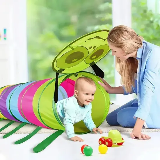 Cort tunel copii Omida cu inele colorate Curcubeu cu inchidere