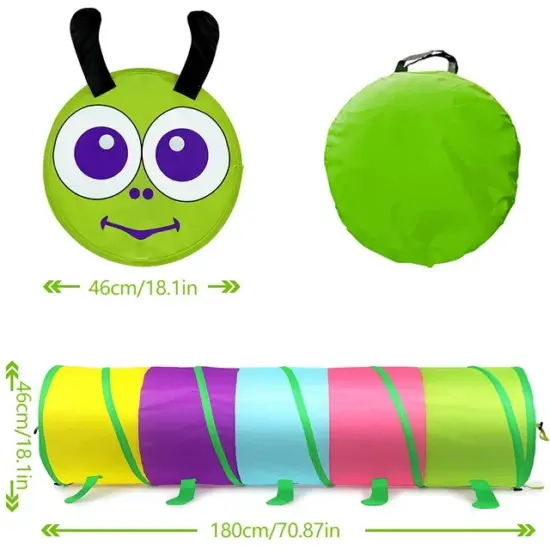 Cort tunel copii Omida cu inele colorate Curcubeu cu inchidere