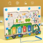 Joc educativ lemn Labirint magnetic Sortarea deseurilor pe culori