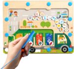 Joc educativ lemn Labirint magnetic Sortarea deseurilor pe culori