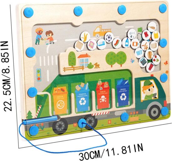 Joc educativ lemn Labirint magnetic Sortarea deseurilor pe culori