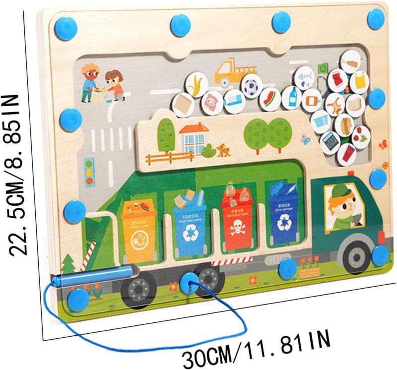 Joc educativ lemn Labirint magnetic Sortarea deseurilor pe culori