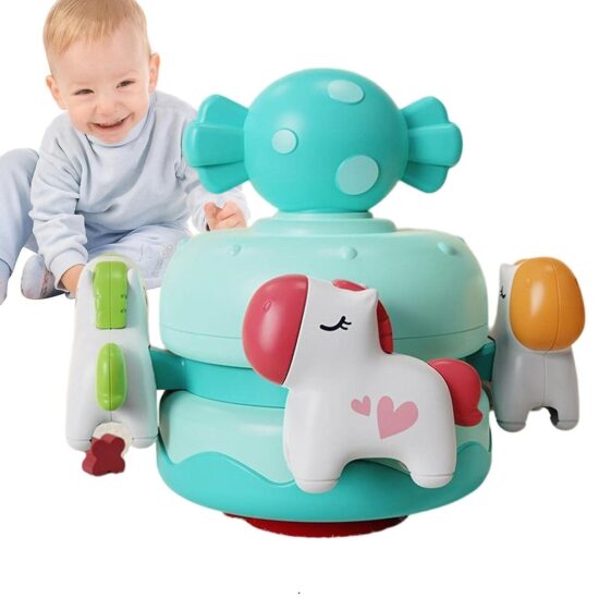 Jucarie Muzicala Mini Carusel rotativ Rosu Animalute pentru bebe