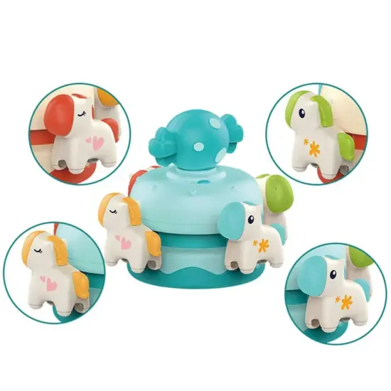 Jucarie Muzicala Mini Carusel rotativ Rosu Animalute pentru bebe