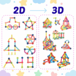 Jucarii magnetice STEM 64 piese Forme constructie Sticks colorate