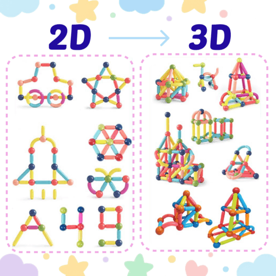 Jucarii magnetice STEM 64 piese Forme constructie Sticks colorate