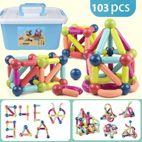 Jucarii magnetice Stem 103 piese Forme constructie Sticks colorate