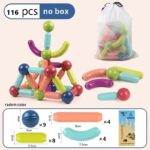 Jucarii magnetice Stem 116 piese Forme constructie Sticks colorate