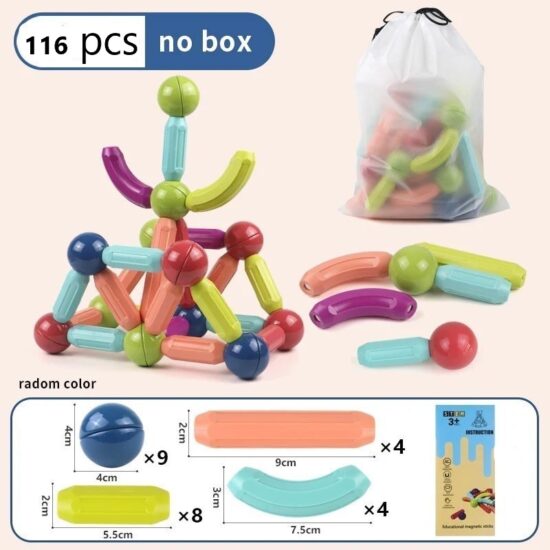 Jucarii magnetice Stem 116 piese Forme constructie Sticks colorate