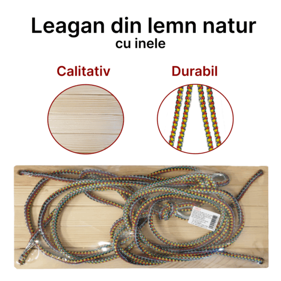 Leagan clasic din Lemn natur cu inele de prindere pentru copii