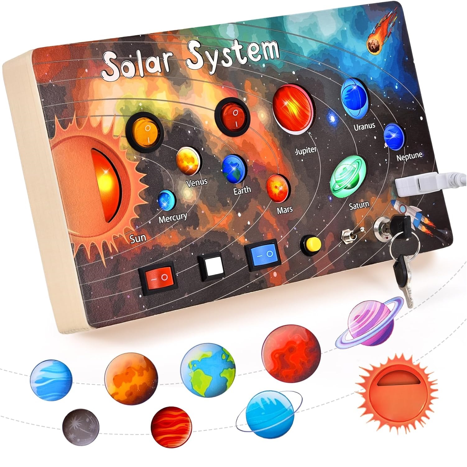 Placa senzoriala lemn Busy Board Sistemul Solar cu lumina LED