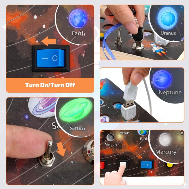 Placa senzoriala lemn Busy Board Sistemul Solar cu lumina LED