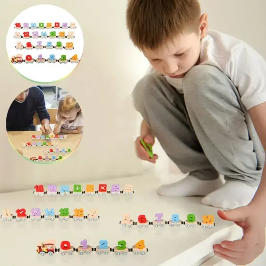 Tren magnetic Cifre Semne Joc educativ cu 26 Vagoane din lemn