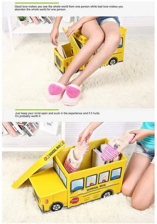 Cutie pentru depozitare Autobuzul Scolar pliabil cu capac si desene