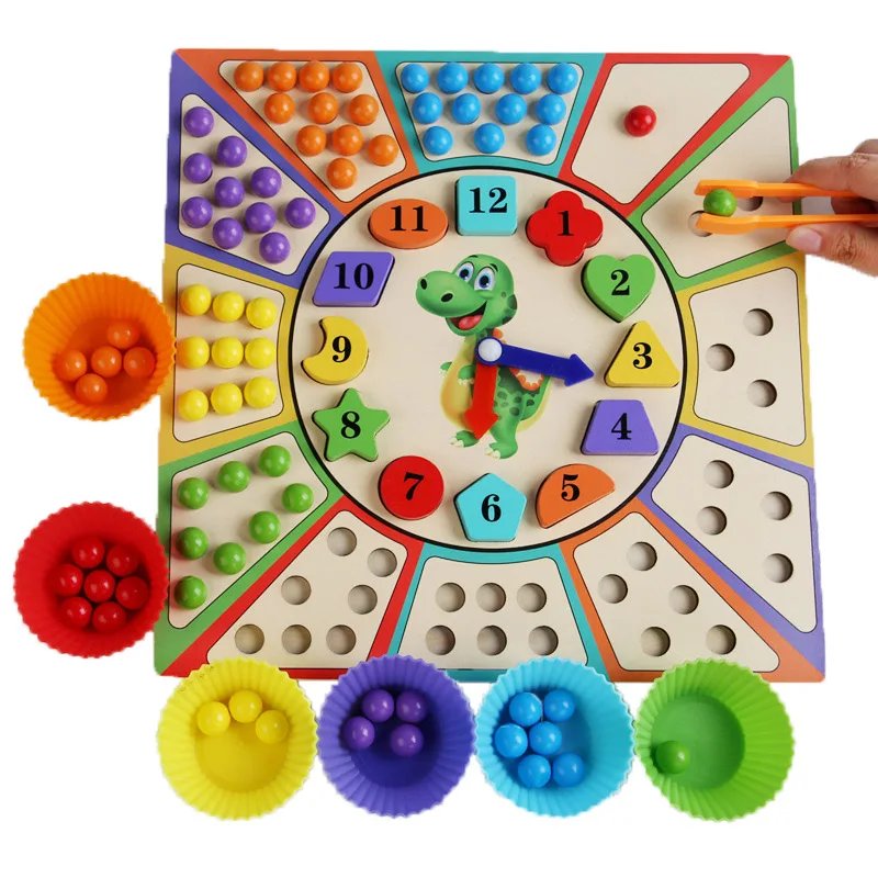 Joc Montessori Asociere culori Ceasul cu forme geometrice
