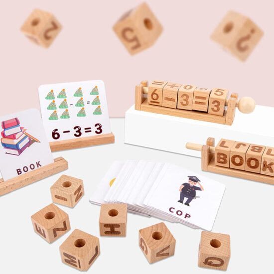 Joc educativ Cub rubik rotativ lemn Formeaza cuvinte si Operatii