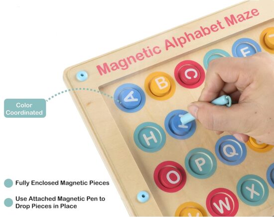 Joc educativ Montessori Tabla Alfabet magnetica Labirint copii