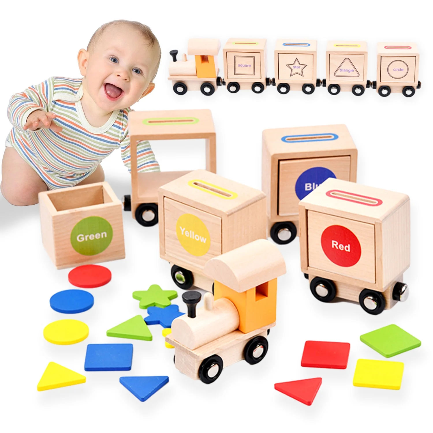 Jucarie Montessori Trenul pentru Sortarea Formelor geometrice